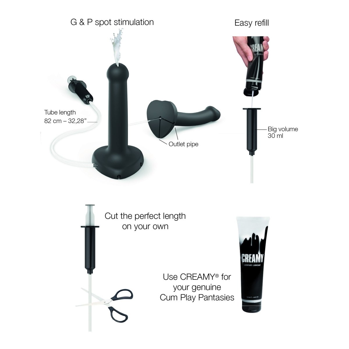 Strap On Me Squirting Cum Dildo in Black, tube, syringe and suction cup explained