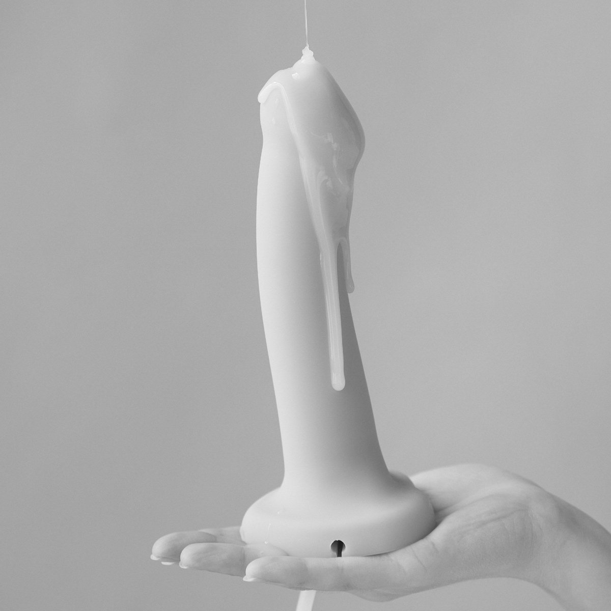 Strap On Me Squirting Cum Dildo in Vanilla, covered in fake semen gel