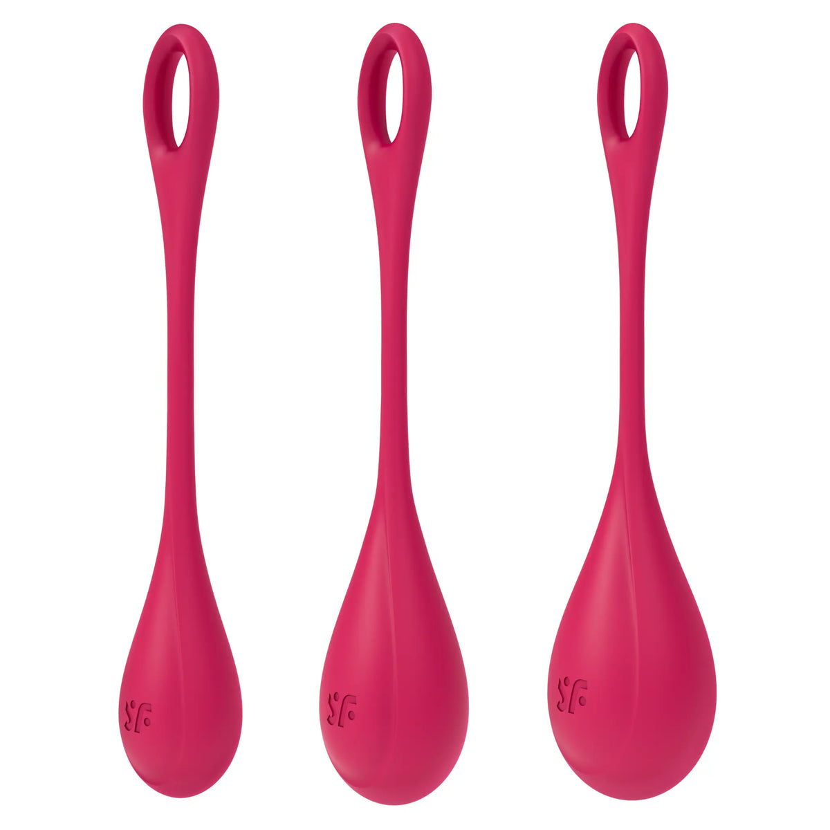 Satisfyer Yoni Power 1 kegel balls, angled view of the three sizes